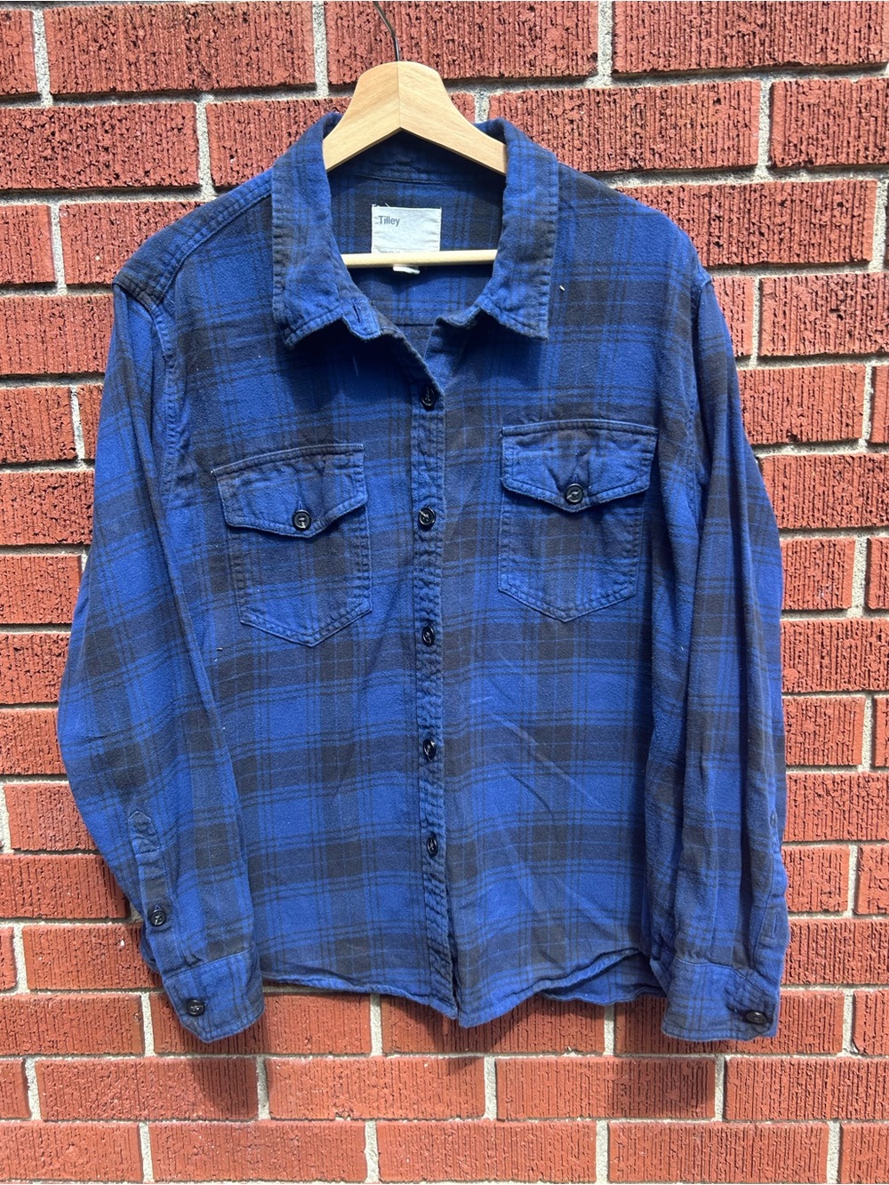 Tilley Blue Black Watch Plaid Cotton Flannel Shirt Men’s XXL